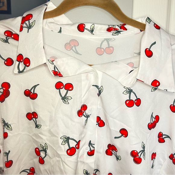 SHEIN White Cherry Print Blouse - Picture 2 of 4